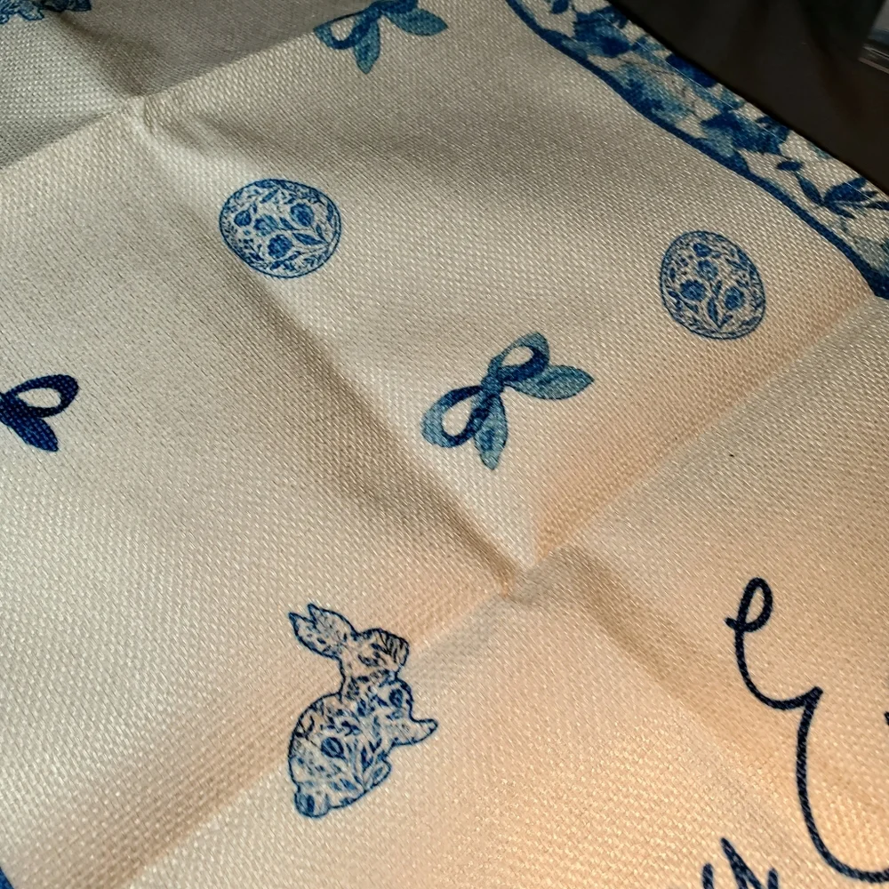 Blue porcelain bunny, happy Easter table runner 13x60 inch - Picture 4 of 10